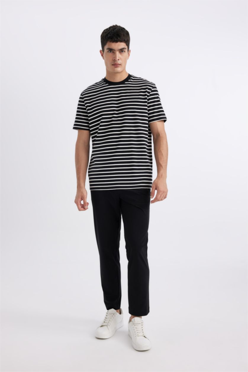 MAN Black Regular Fit Crew Neck Striped T-Shirt