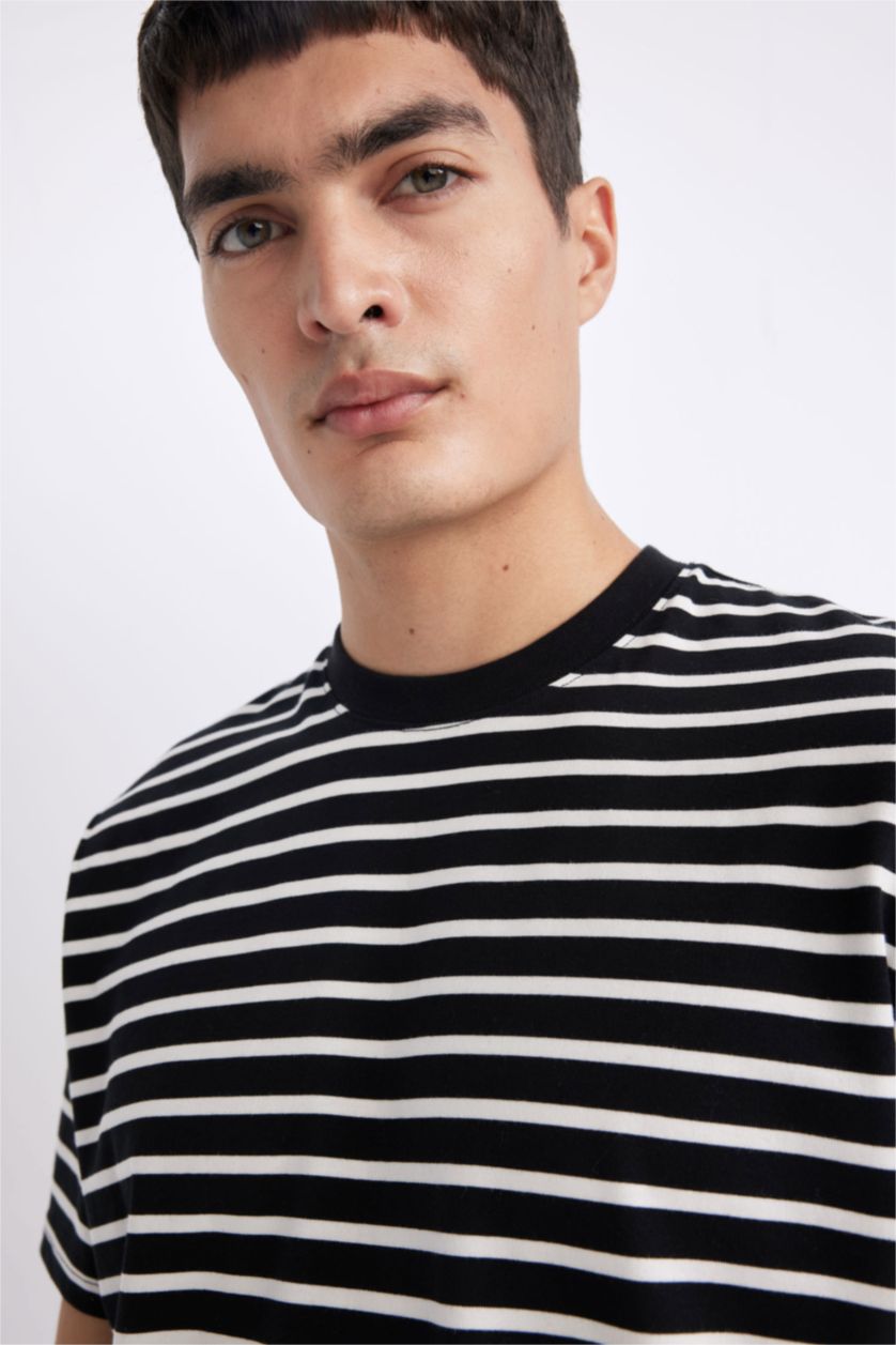 MAN Black Regular Fit Crew Neck Striped T-Shirt