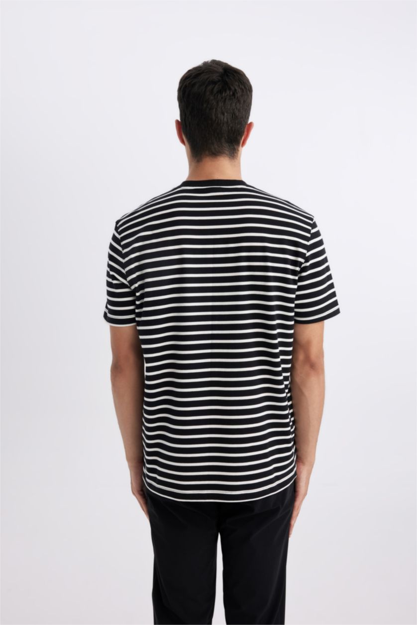 MAN Black Regular Fit Crew Neck Striped T-Shirt