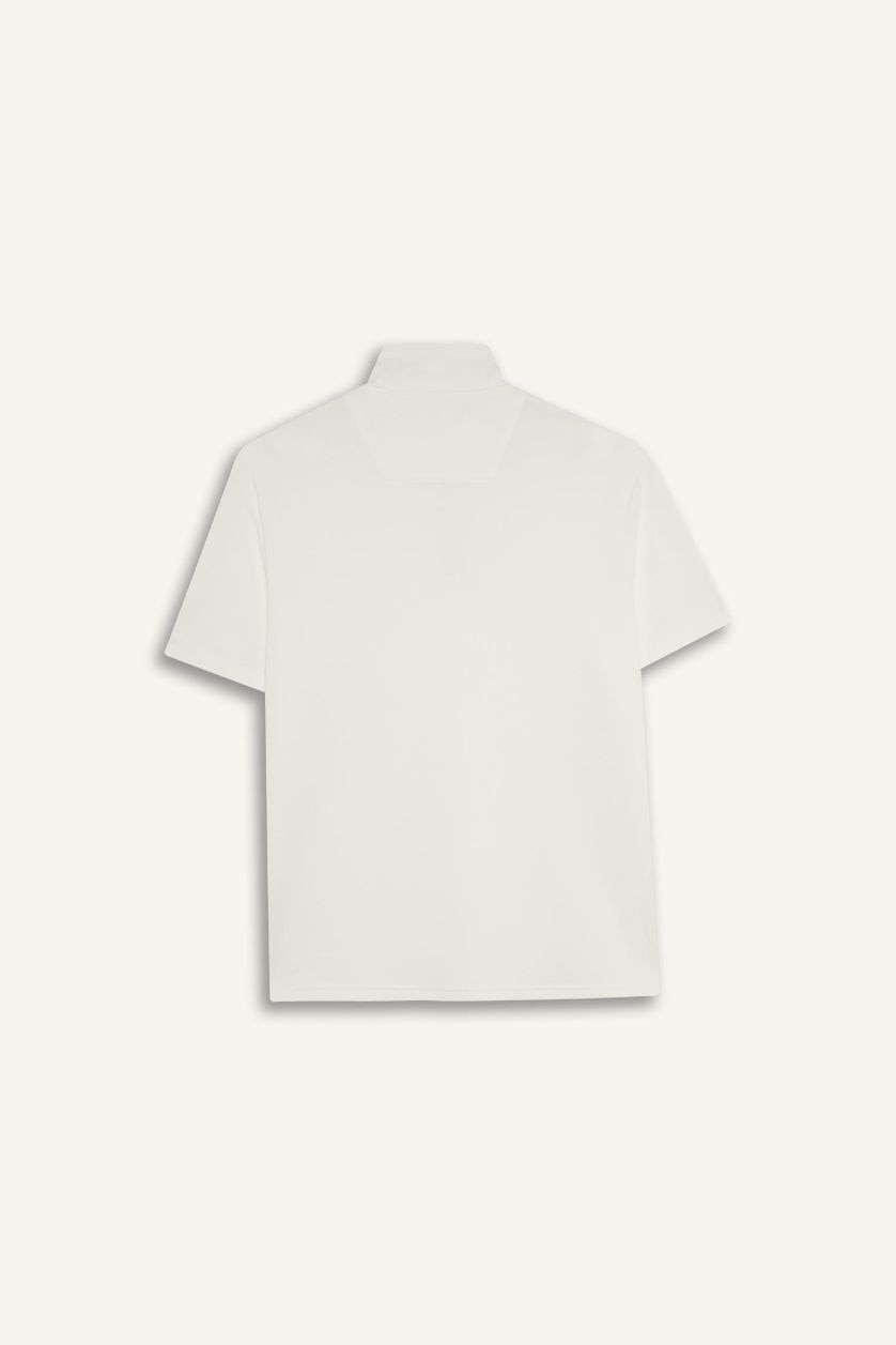 Man White Regular Fit Stand Collar Short Sleeve Heavy Fabric T-Shirt