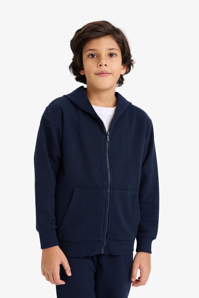 Boys & Teens NAVY Boy Regular Fit Pique Zip-Up Hoodie