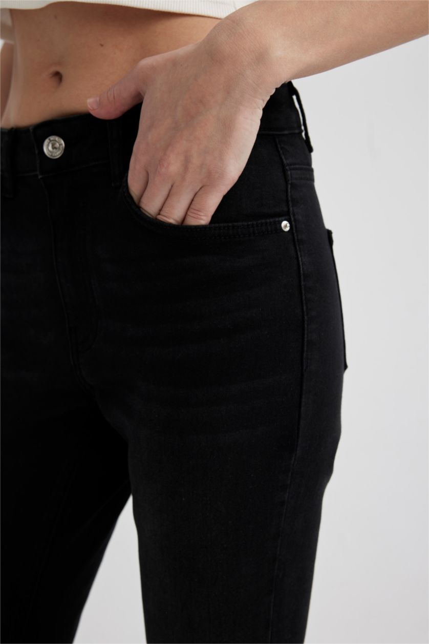 نساء أسود بنطرون جينز سكيني فيت بخصر عادي