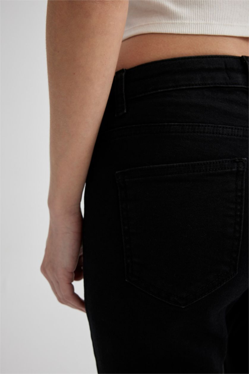 نساء أسود بنطرون جينز سكيني فيت بخصر عادي