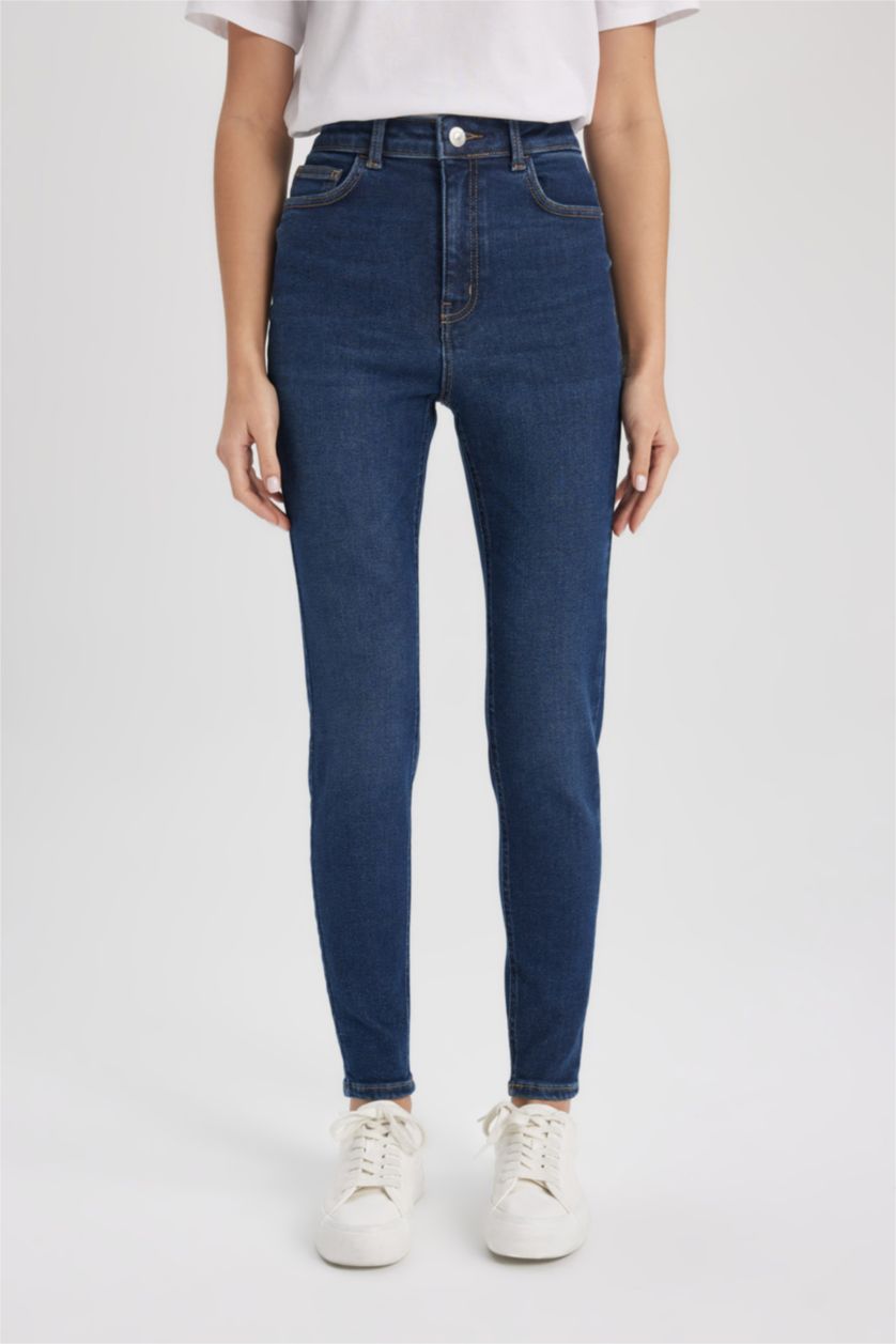 نساء أزرق غامق بنطرون جينز سكيني فيت بخصر عالي