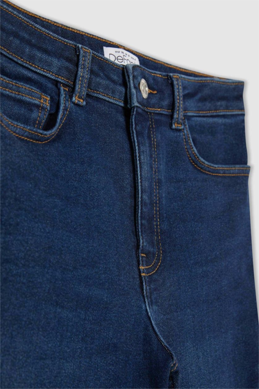 نساء أزرق غامق بنطرون جينز سكيني فيت بخصر عالي