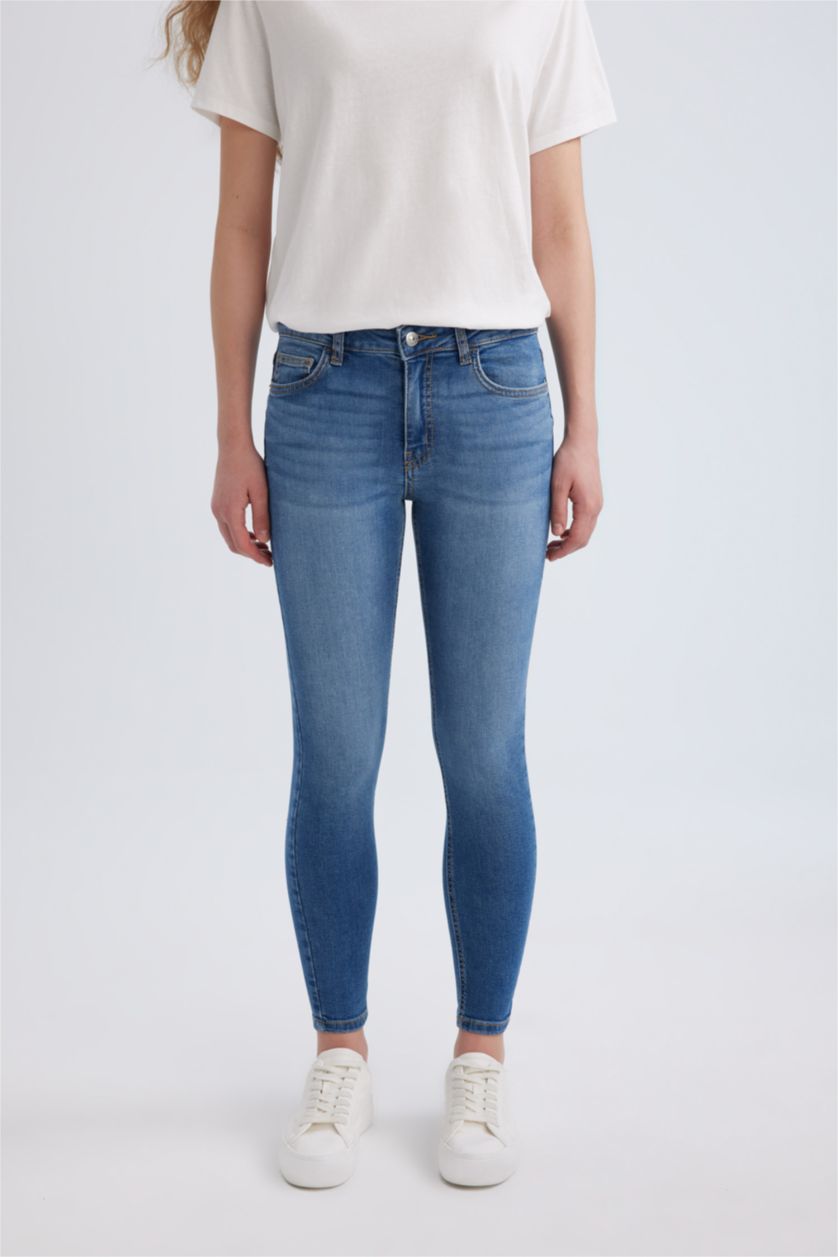 نساء أزرق بنطرون جينز سكيني فيت بخصر عادي