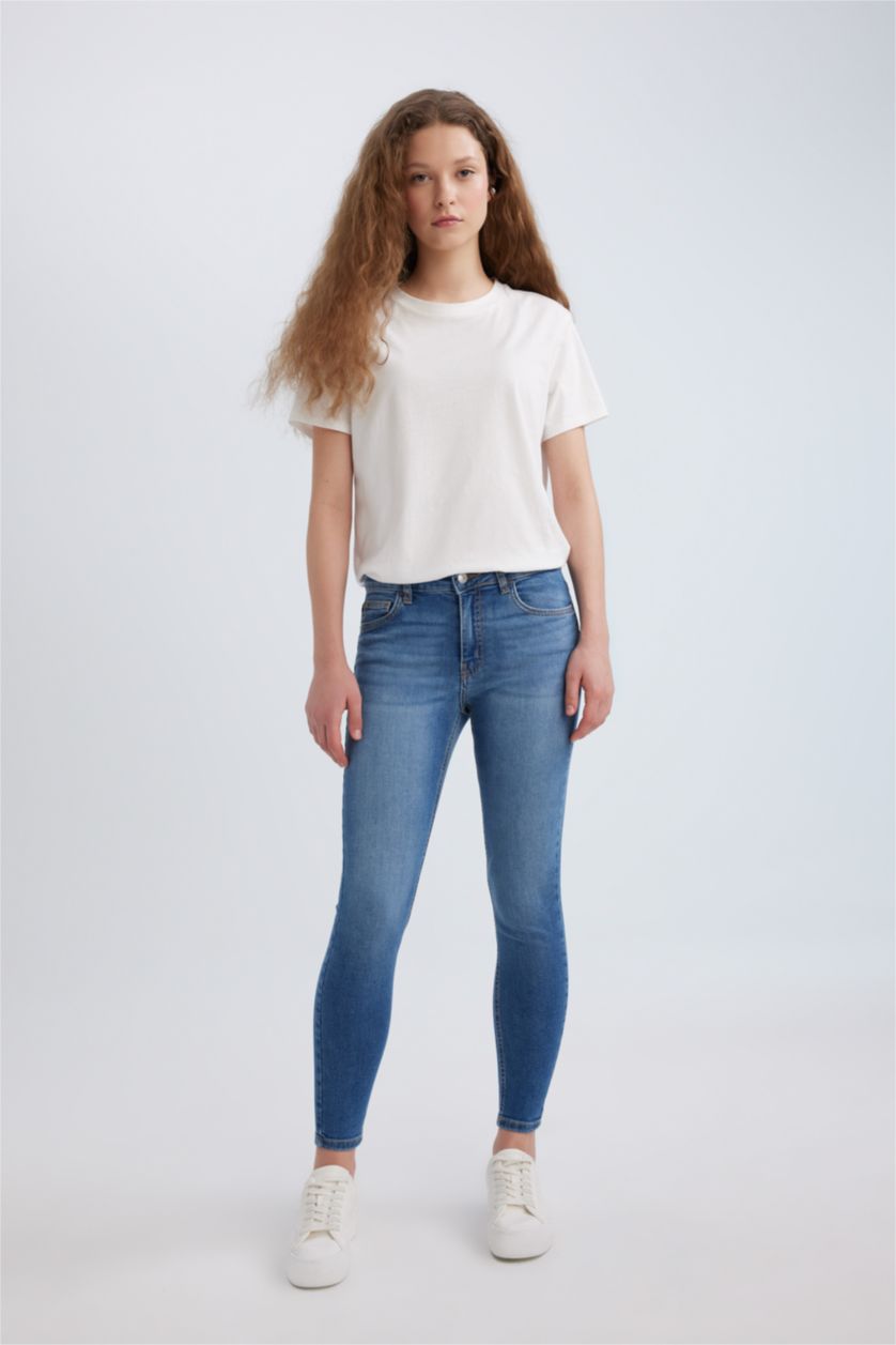 نساء أزرق بنطرون جينز سكيني فيت بخصر عادي