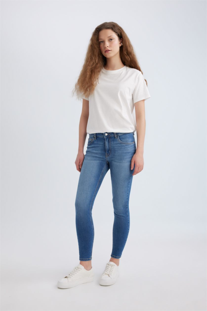 نساء أزرق بنطرون جينز سكيني فيت بخصر عادي