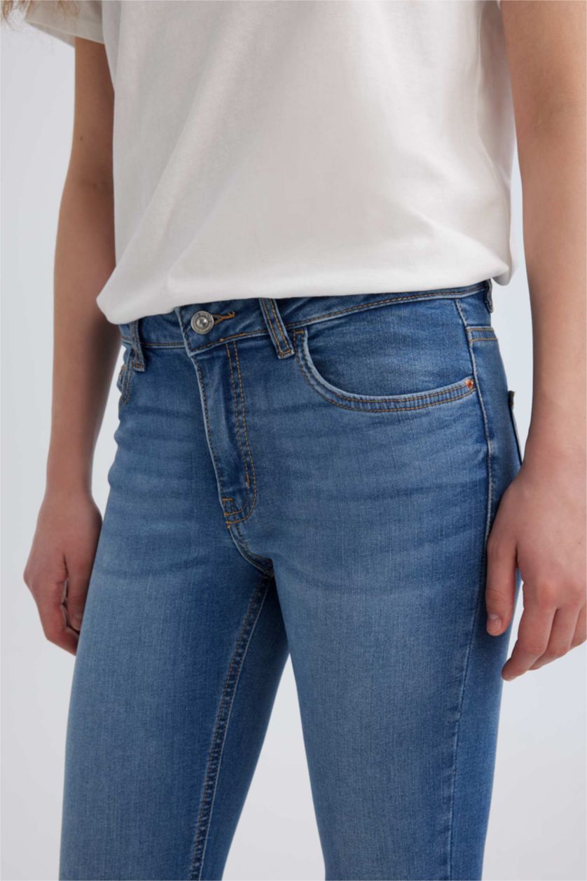 نساء أزرق بنطرون جينز سكيني فيت بخصر عادي