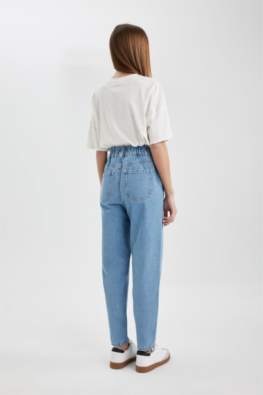 FEMME Indigo Clair Pantalon Jean Coupe Paperbag Taille Haute Cheville