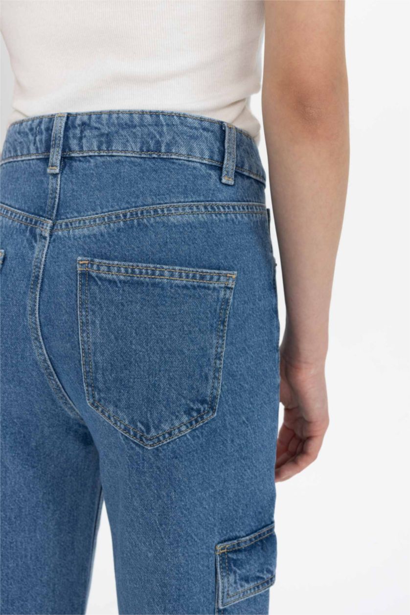 نساء نيلي فاتح بنطلون جينز وايد ليج برجل واسع وخصر عالي