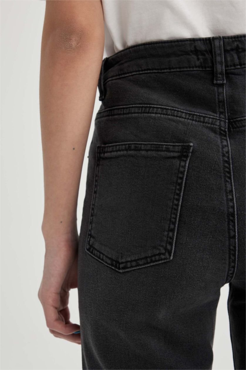 نساء أنثرا بنطلون جينز شارلستون برجل واسع بحافة ممزقة وخصر عالي