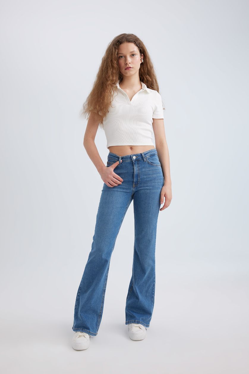 Woman Blue Mia Flare Fit Normal Waist Long Jeans