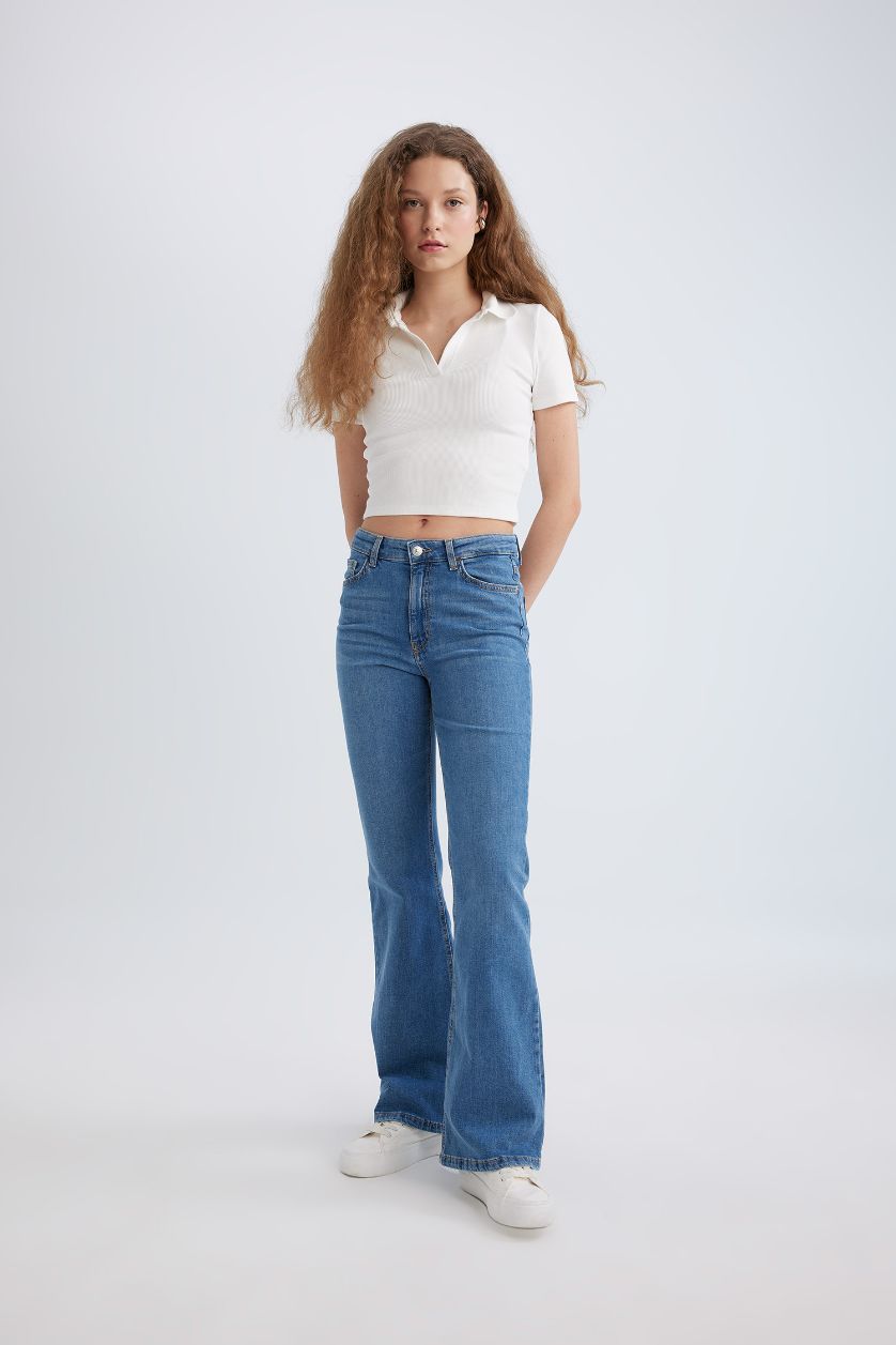 Woman Blue Mia Flare Fit Normal Waist Long Jeans