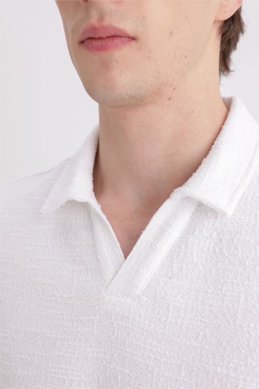 Erkek Kırık Beyaz Regular Fit Basic Düz Kısa Kollu Polo Tişört