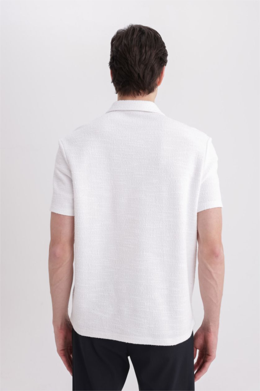 Erkek Kırık Beyaz Regular Fit Basic Düz Kısa Kollu Polo Tişört