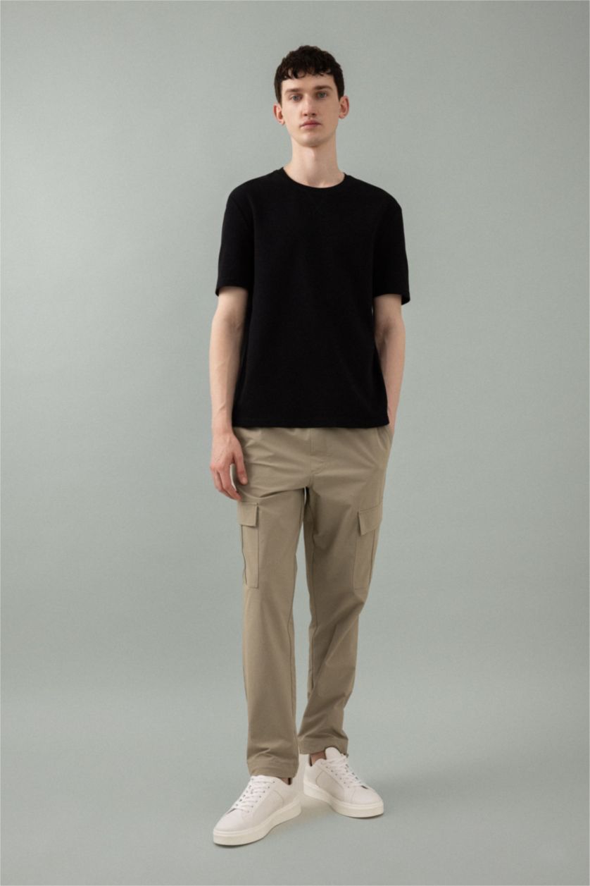 رجالي أسود تيشيرت قصة عادية برقبة مستديرة