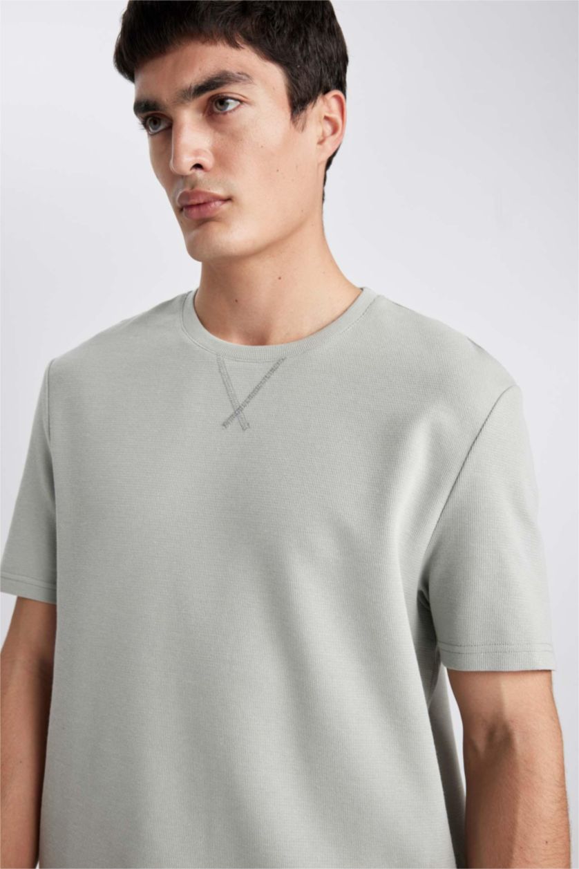 Man Light Green Regular Fit Crew Neck Short Sleeve T-Shirt