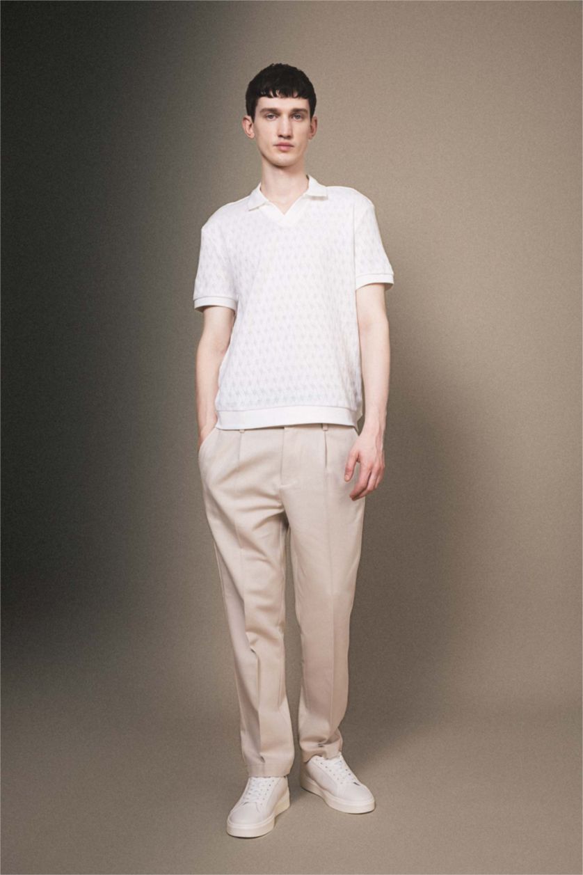 Man White Regular Fit Knitting Look Short Sleeve Polo T-Shirt