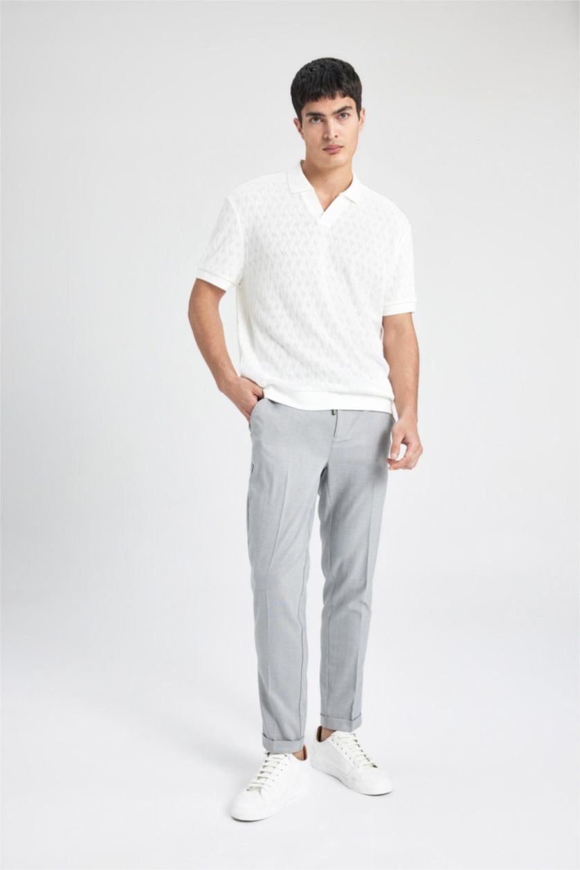 Man White Regular Fit Knitting Look Short Sleeve Polo T-Shirt