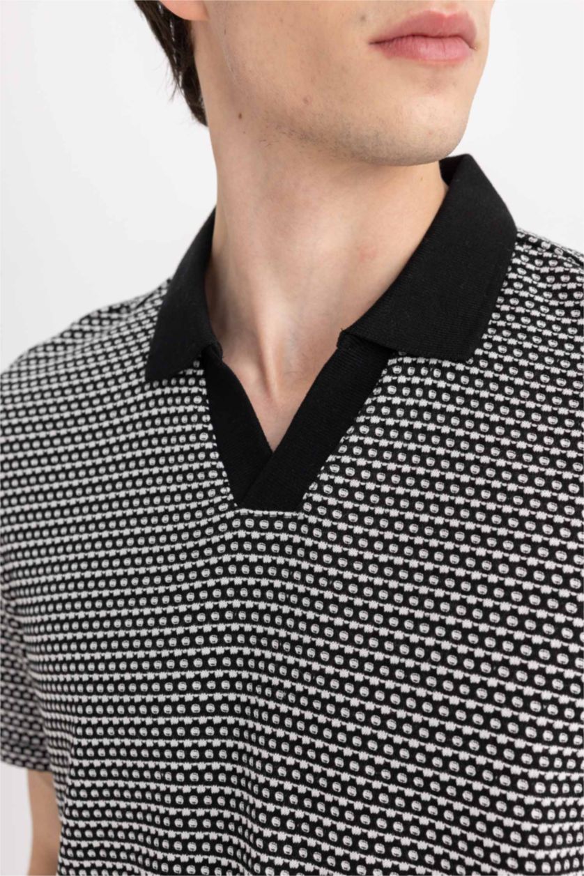 Erkek Siyah Regular Fıt Kısa Kollu Polo Tişört