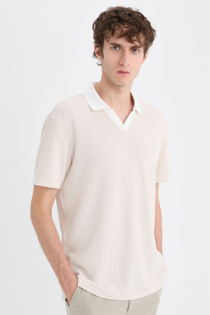 Erkek Bej Regular Fit Polo Yaka Kısa Kollu Tişört