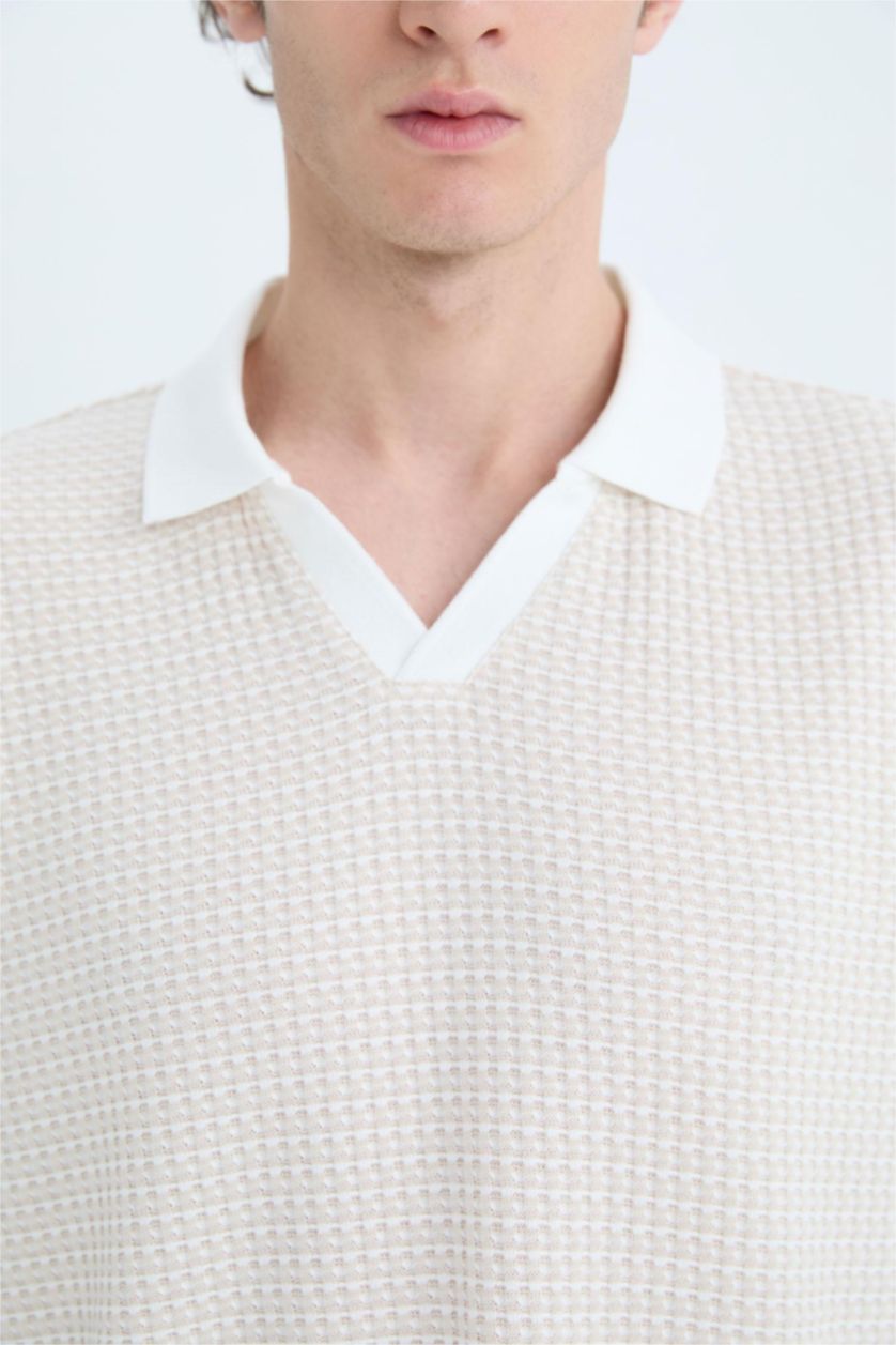 Erkek Bej Regular Fit Polo Yaka Kısa Kollu Tişört