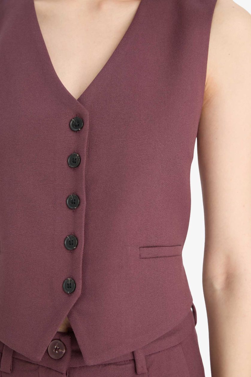 Женщины Бордовый Блейзер с пуговицами и вырезом V