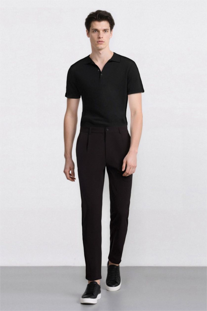 Erkek Siyah Jogger Düz Paça Her Yöne Esneyen Yazlık Kumaş Pantolon