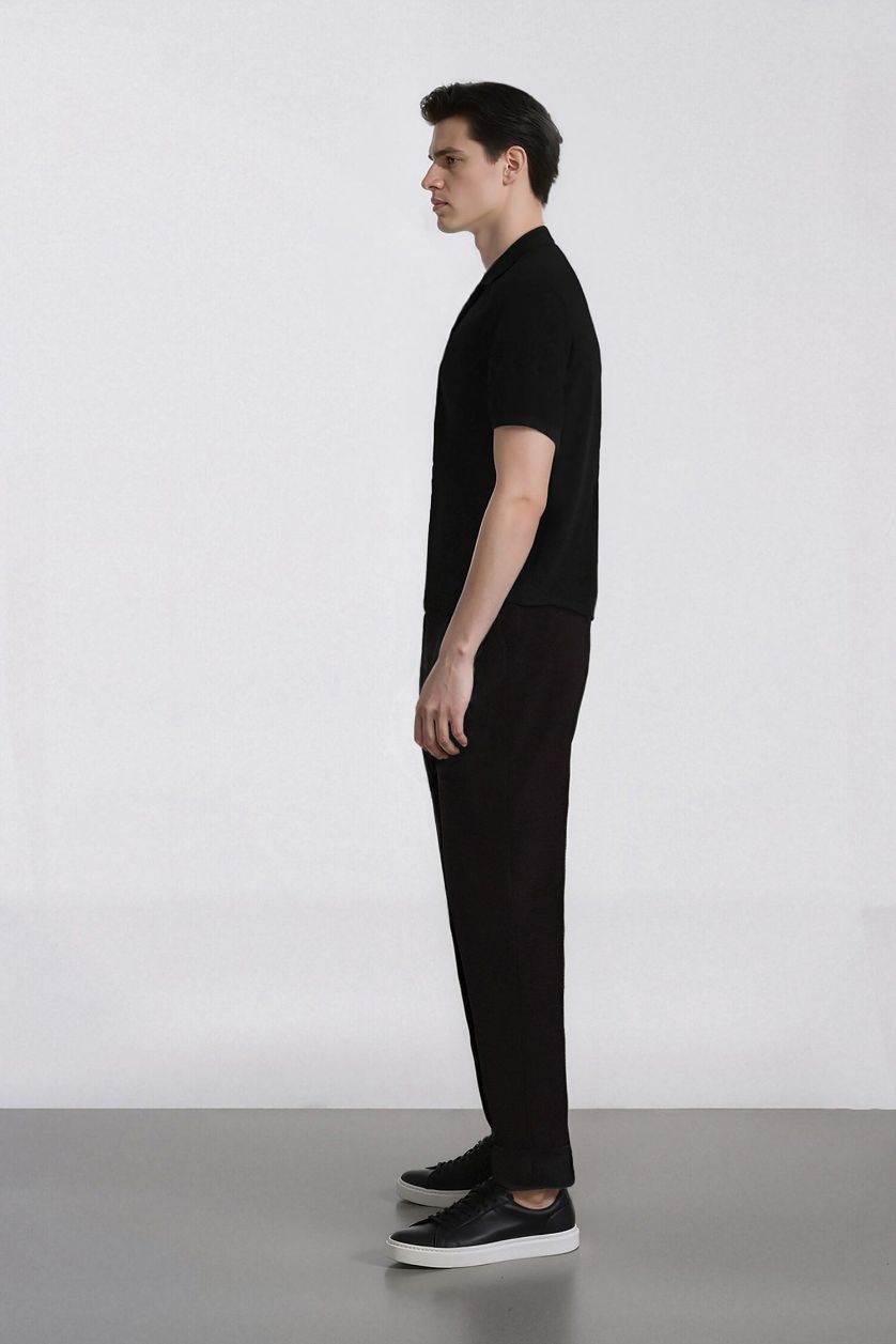 Erkek Siyah Jogger Düz Paça Her Yöne Esneyen Yazlık Kumaş Pantolon