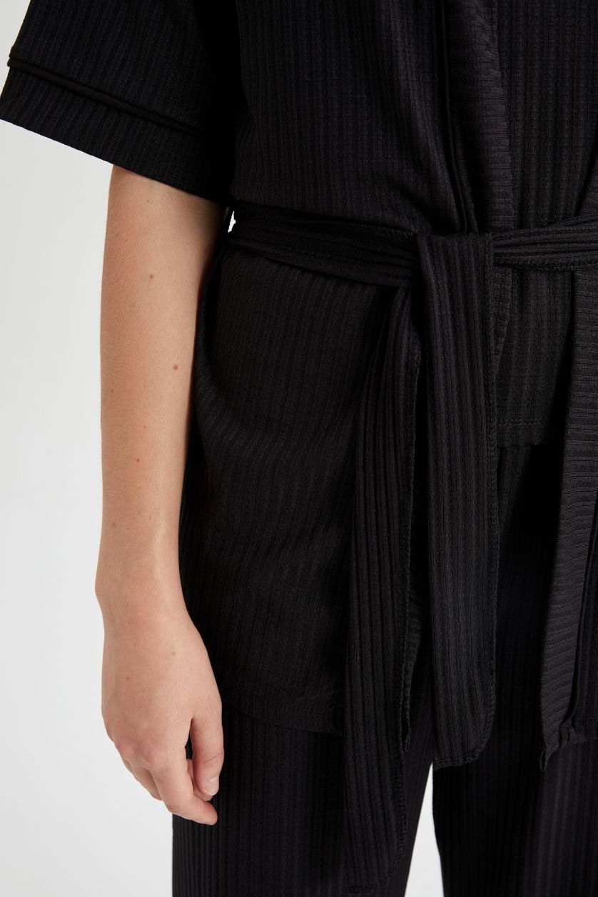 Kadın Siyah Yarım Kol Sabahlık