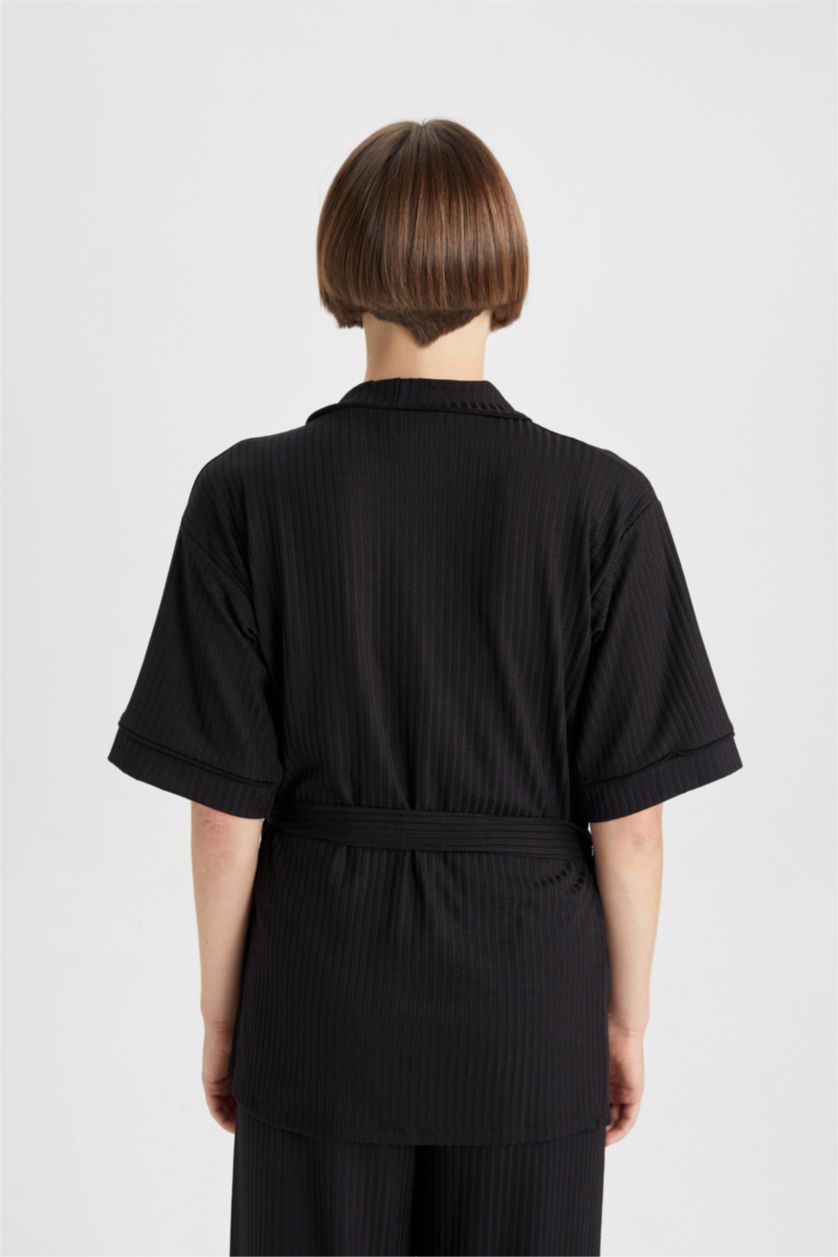 Kadın Siyah Yarım Kol Sabahlık