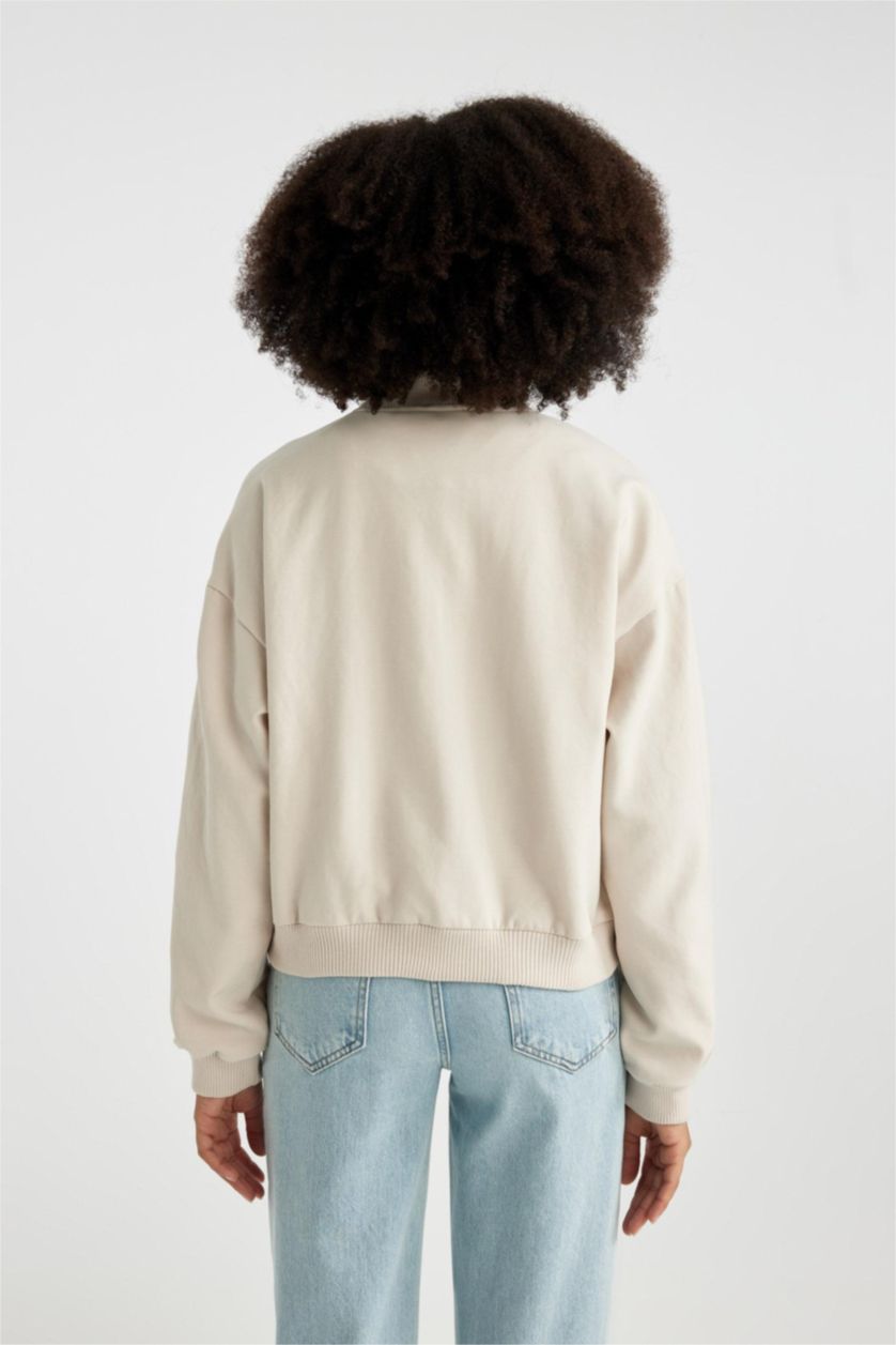 Kadın Kum Kolej Yaka Çıtçıtlı Cepli Hafif Mevsimlik Bomber Ceket