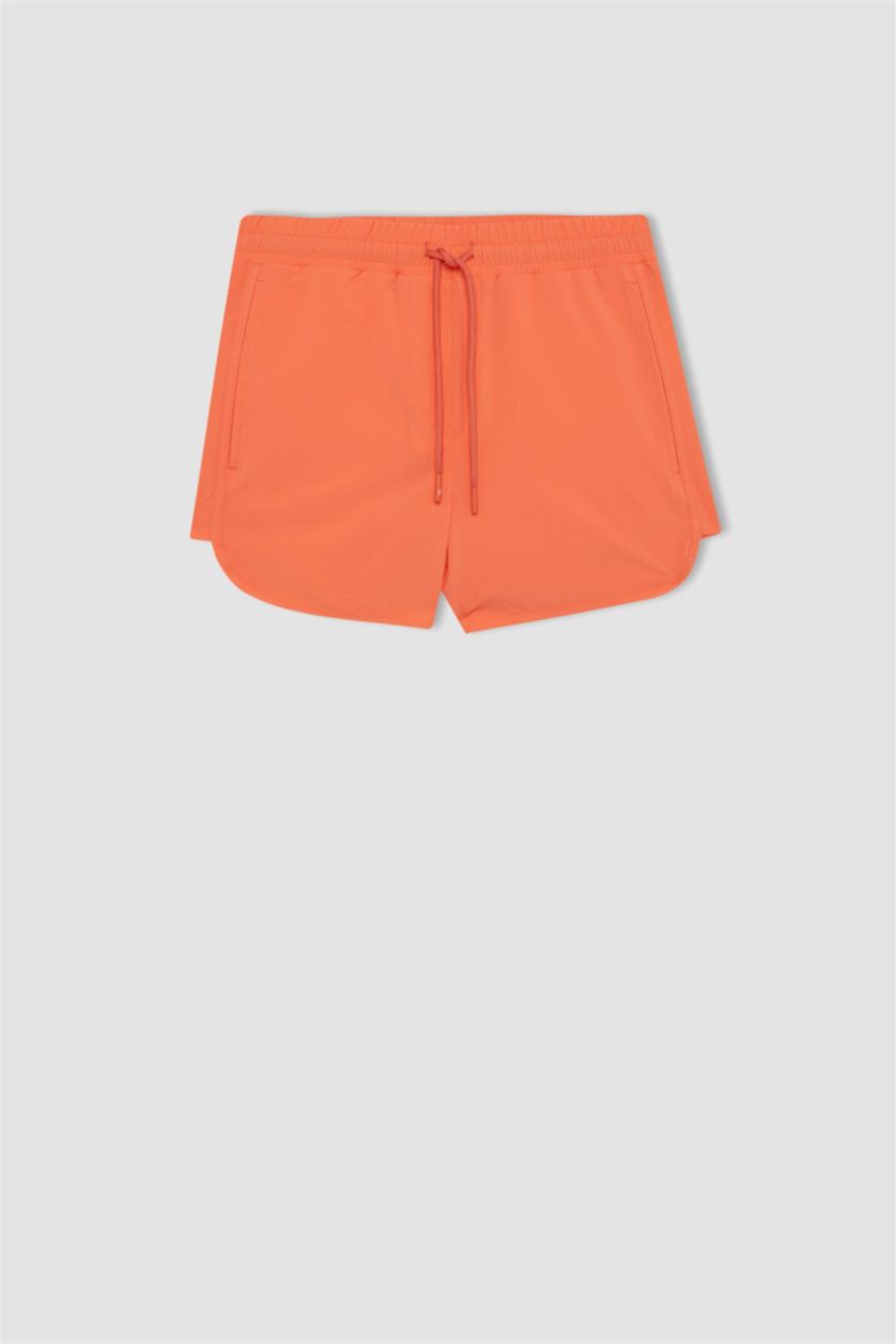 Kadın Neon Turuncu Standart Fit Esnek Dokulu Sporcu Deniz Şortu
