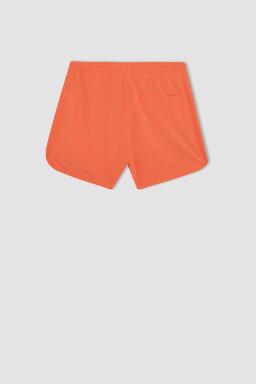 Kadın Neon Turuncu Standart Fit Esnek Dokulu Sporcu Deniz Şortu