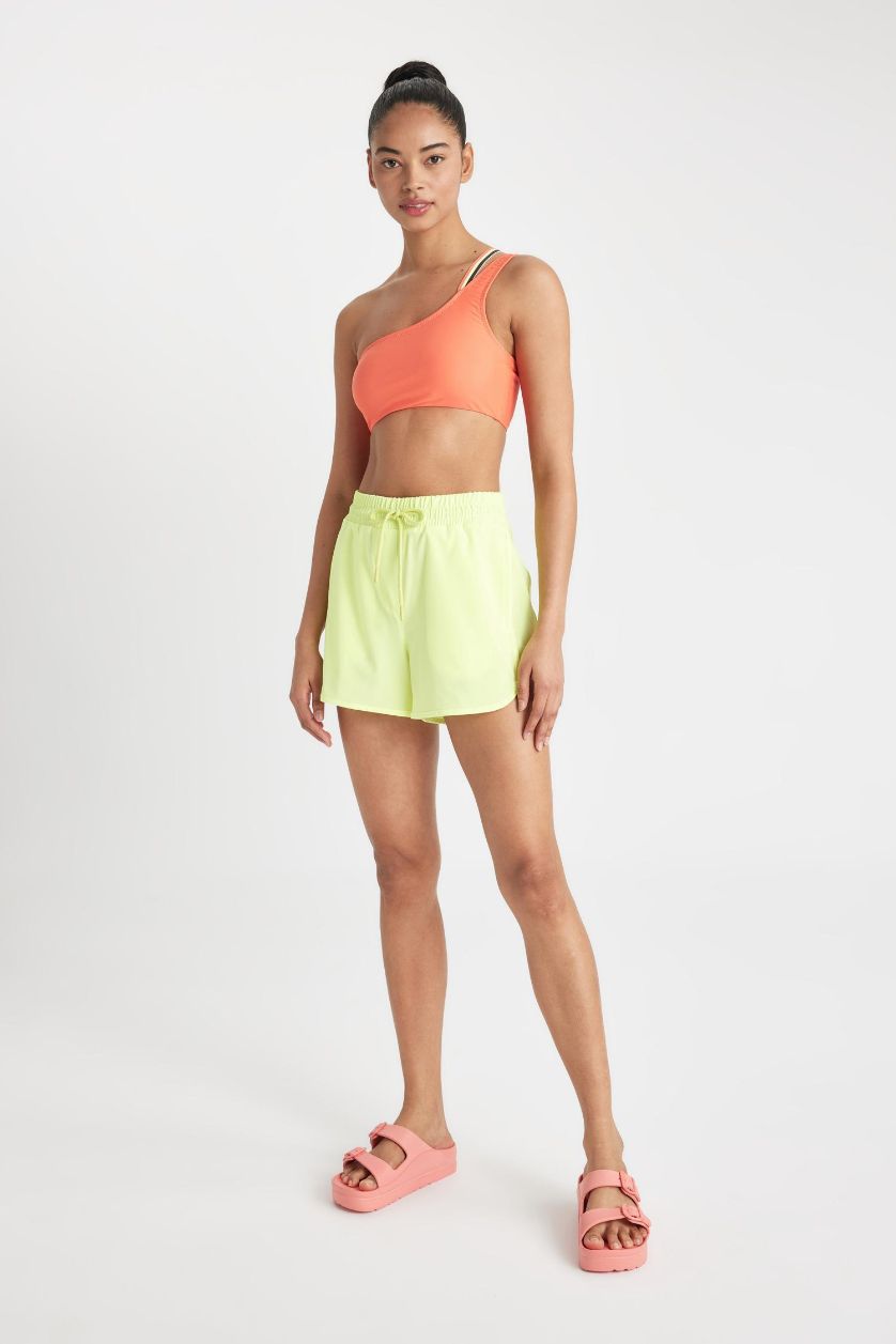 Woman Neon Yellow DeFactoFit Slim Fit Flexible Textured Swim Shorts