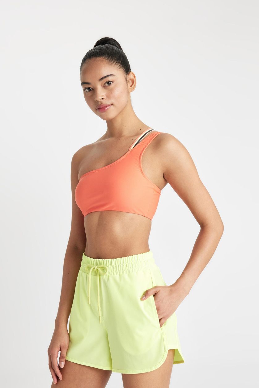 Woman Neon Yellow DeFactoFit Slim Fit Flexible Textured Swim Shorts