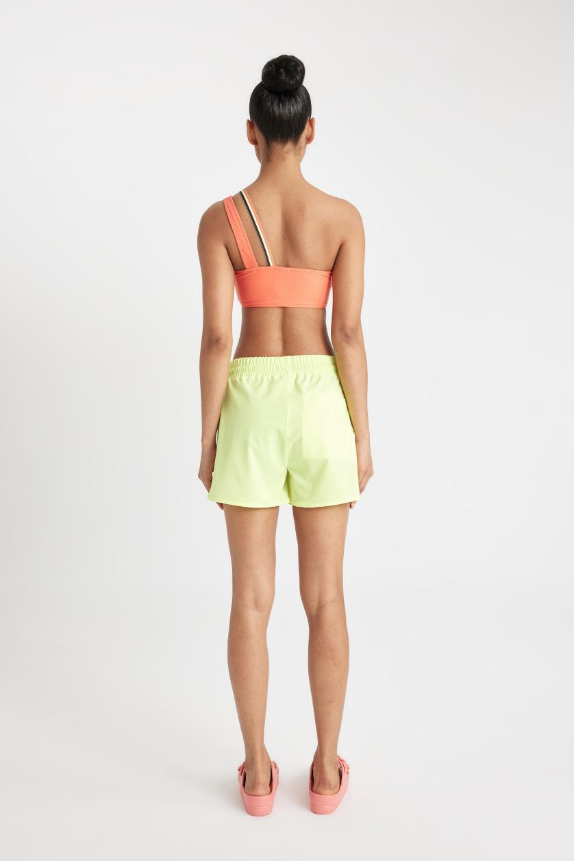 Woman Neon Yellow DeFactoFit Slim Fit Flexible Textured Swim Shorts