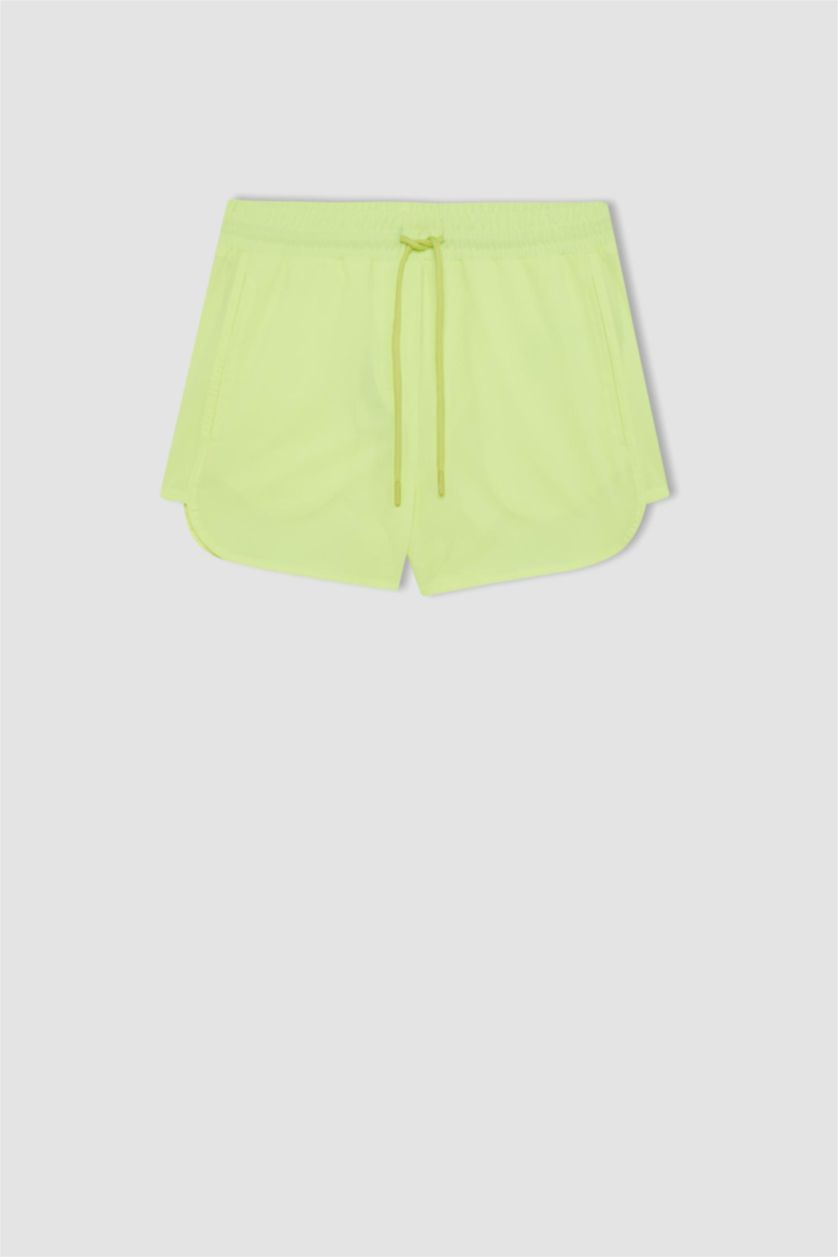 Woman Neon Yellow DeFactoFit Slim Fit Flexible Textured Swim Shorts