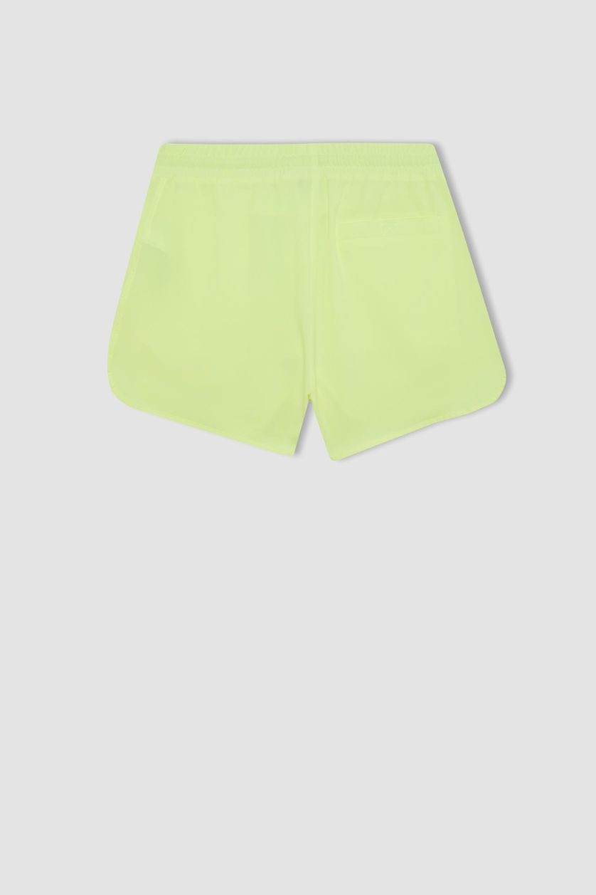 Woman Neon Yellow DeFactoFit Slim Fit Flexible Textured Swim Shorts