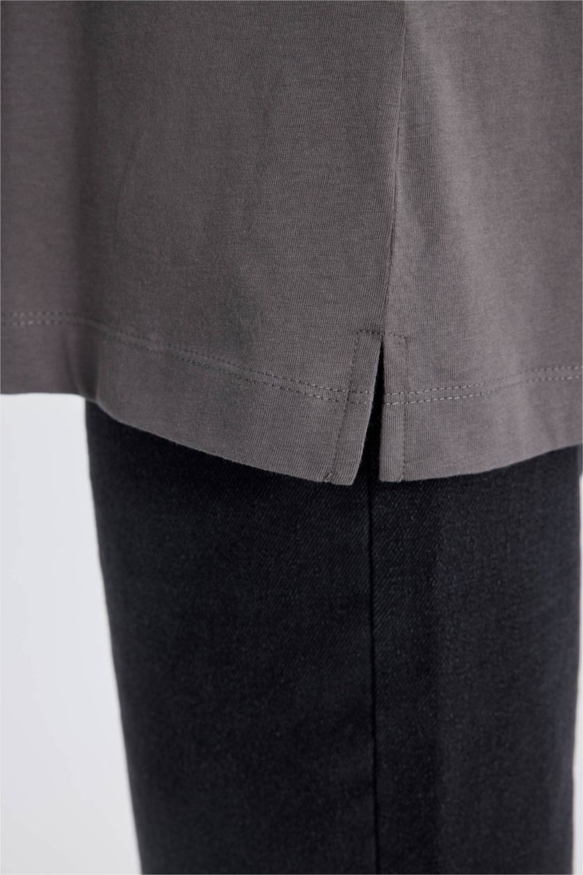 WOMAN Dark Grey Regular Fit Crew Neck University Printed Tunic