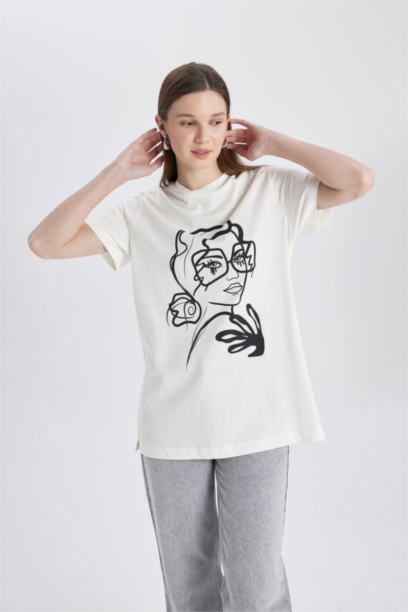 حريمي بيج فاتح تونيك نص كم قصة عادية بياقة مستديرة بيج فاتح