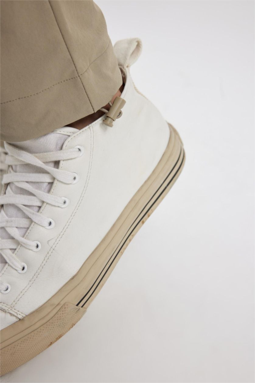 Erkek Bej Jogger Yazlık Kumaş Pantolon Kargo Cepli Her Yöne Esneyen Büzgülü Düz Paça