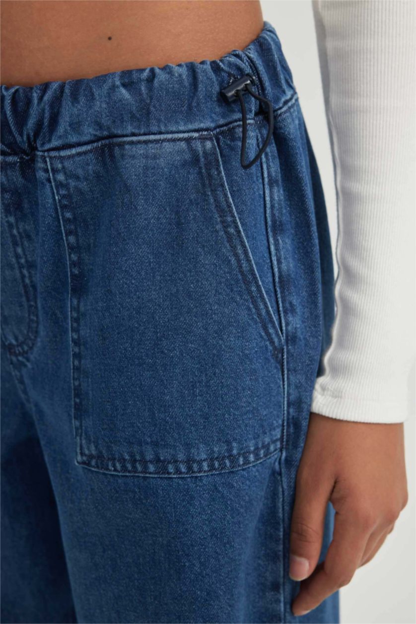 WOMAN Dark Blue Parachute Cargo Normal Waist Long Jeans