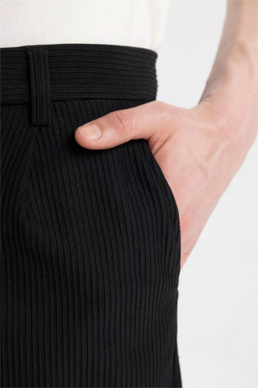 Man Black Tapered Fit Regular Hem Trousers