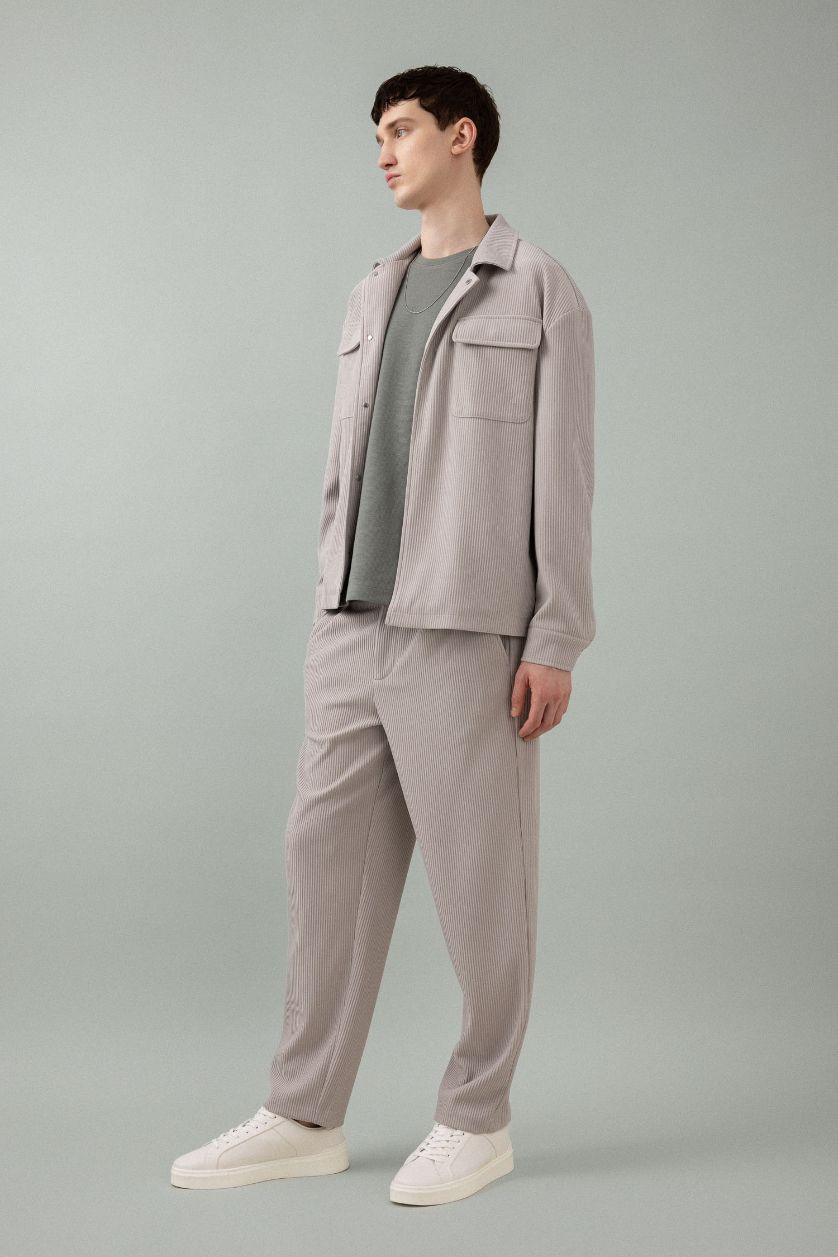 Erkek Açık Gri Yazlık Kumaş Pantolon Tapered Fit Normal Kesim Düz Paça Her Yöne Esneyen