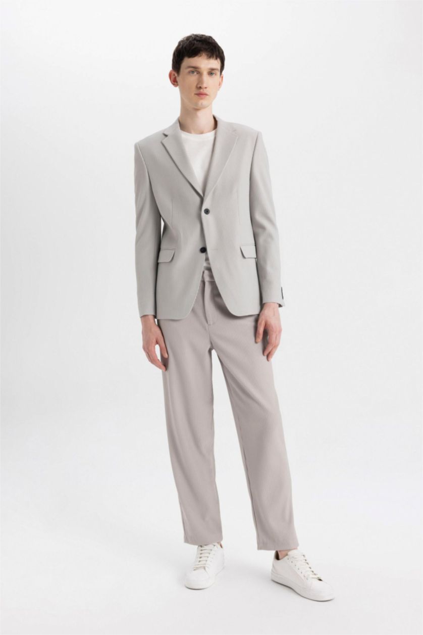 Erkek Açık Gri Yazlık Kumaş Pantolon Tapered Fit Normal Kesim Düz Paça Her Yöne Esneyen