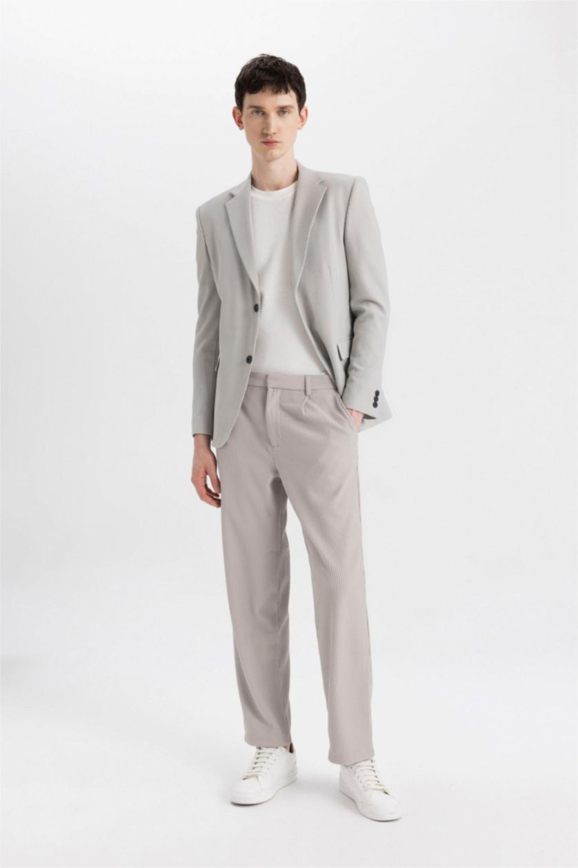 Erkek Açık Gri Yazlık Kumaş Pantolon Tapered Fit Normal Kesim Düz Paça Her Yöne Esneyen