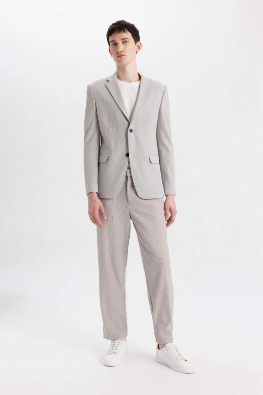 Erkek Açık Gri Yazlık Kumaş Pantolon Tapered Fit Normal Kesim Düz Paça Her Yöne Esneyen