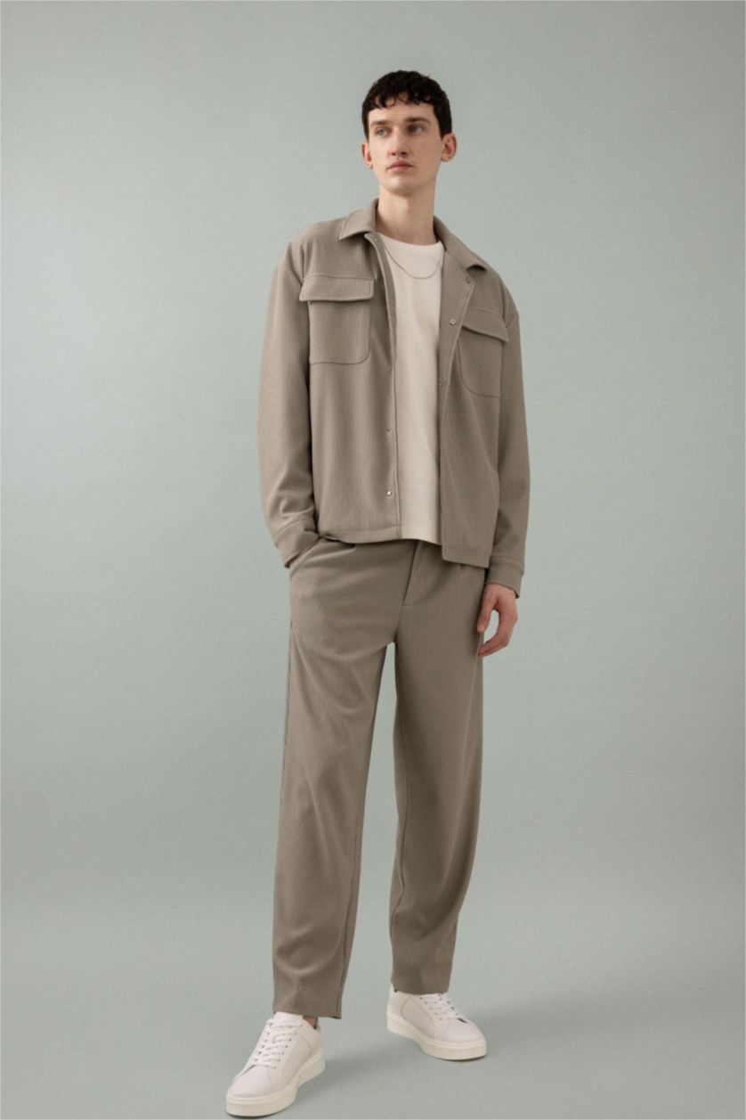 MAN Light Khaki Tapered Fit Regular Hem Trousers